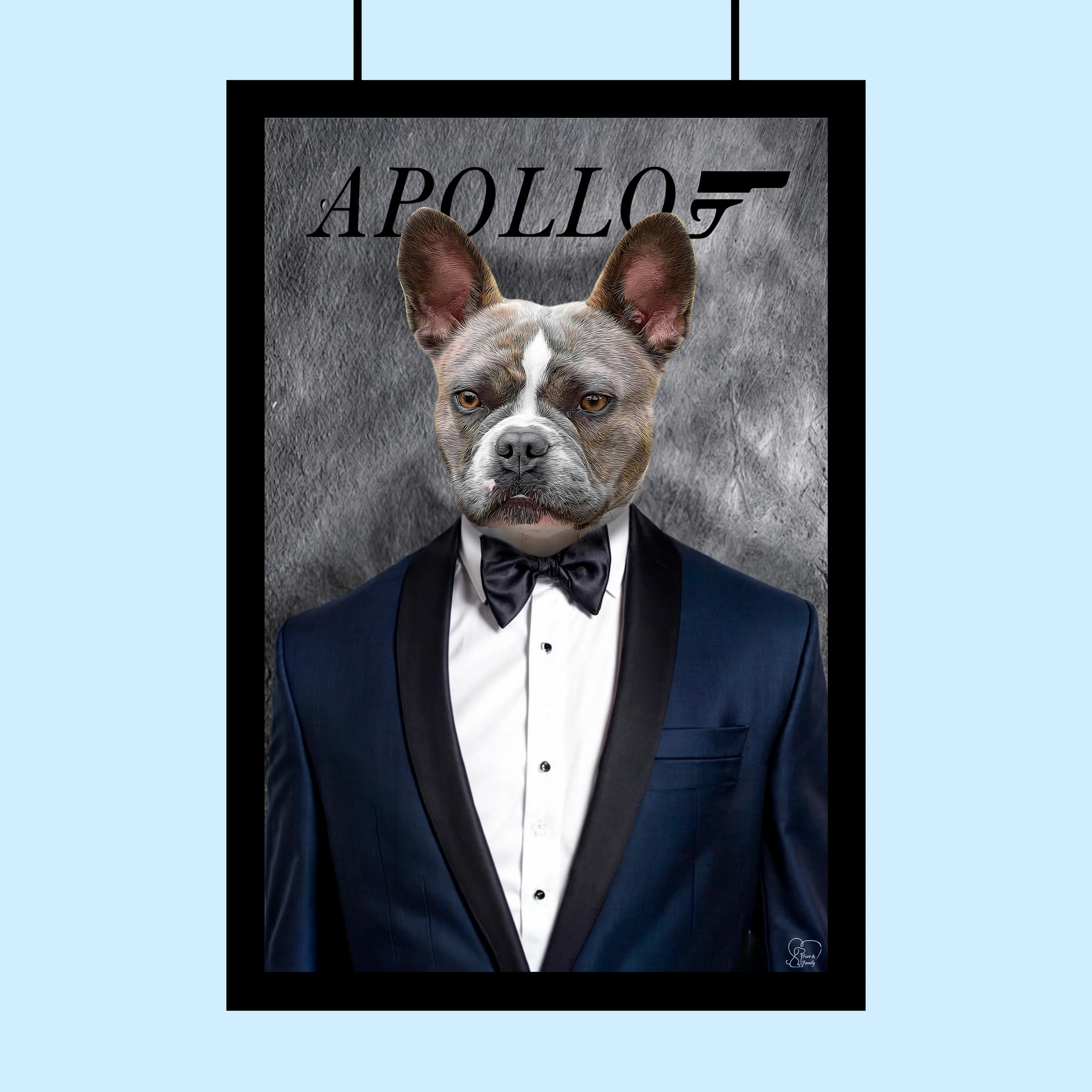 Custom Pet Portrait in James Bond Tuxedo – Personalized 007-Themed Pet Art